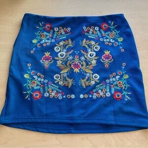 Royal blue floral embroidered mini skirt